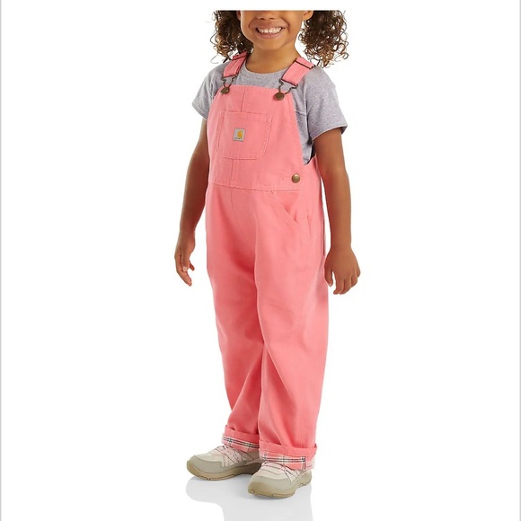 Carhartt GIRLS' LOOSE FIT CANVAS FLANNEL LINED BIB OVERALL - Picture 1 of 12